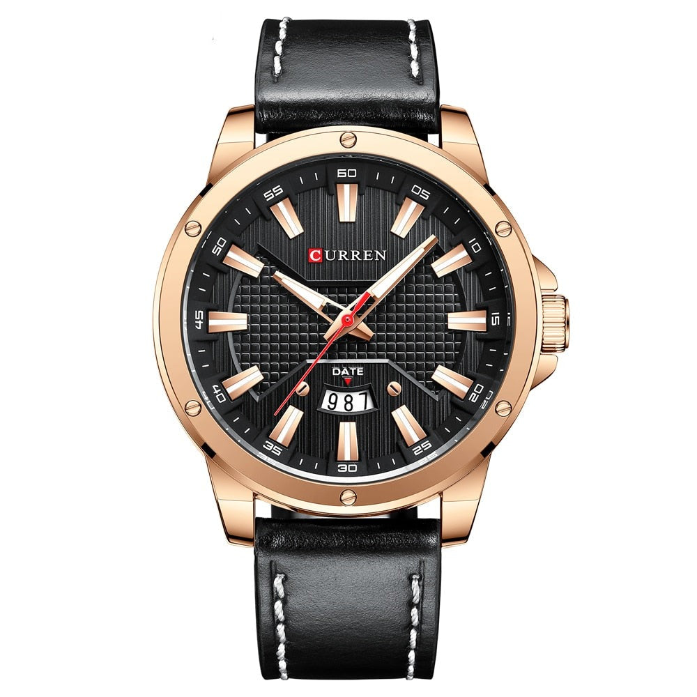 ساعة يد رجالية رياضية جلدية كوارتز